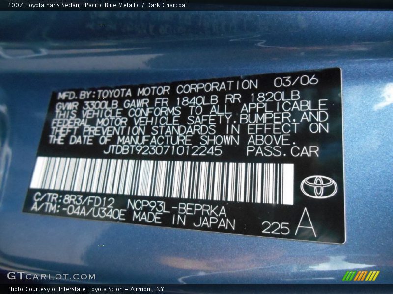 Pacific Blue Metallic / Dark Charcoal 2007 Toyota Yaris Sedan