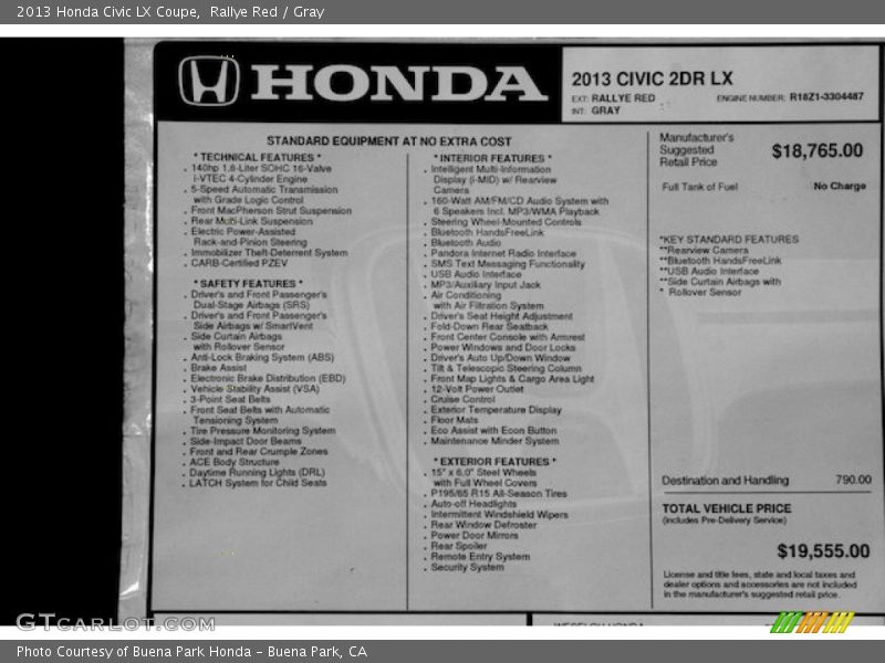 Rallye Red / Gray 2013 Honda Civic LX Coupe