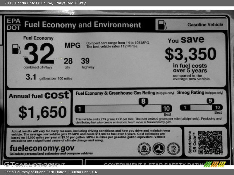 Rallye Red / Gray 2013 Honda Civic LX Coupe