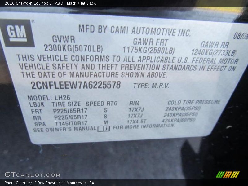 Black / Jet Black 2010 Chevrolet Equinox LT AWD