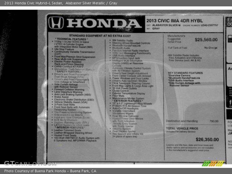  2013 Civic Hybrid-L Sedan Window Sticker