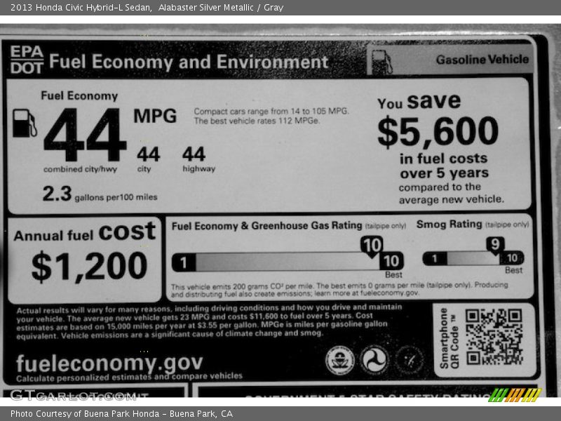  2013 Civic Hybrid-L Sedan Window Sticker