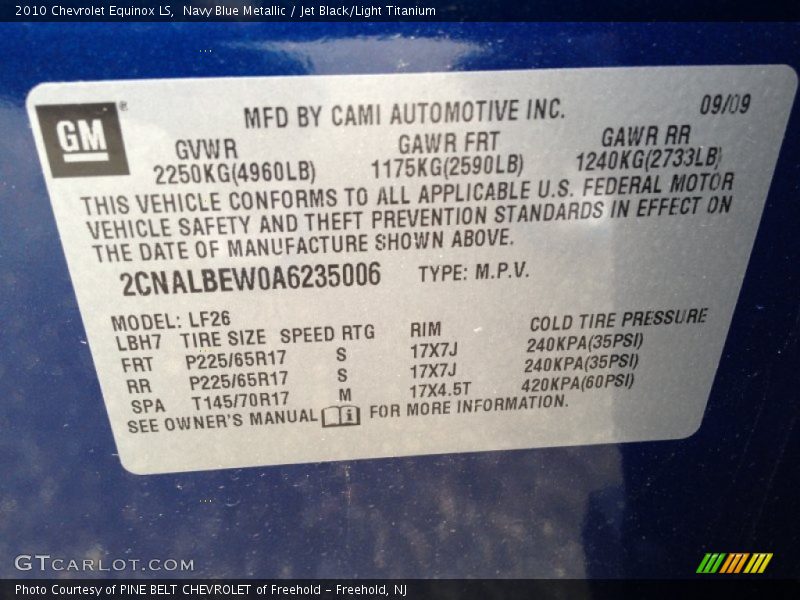 Navy Blue Metallic / Jet Black/Light Titanium 2010 Chevrolet Equinox LS