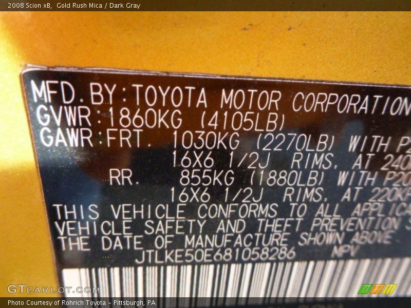 Gold Rush Mica / Dark Gray 2008 Scion xB