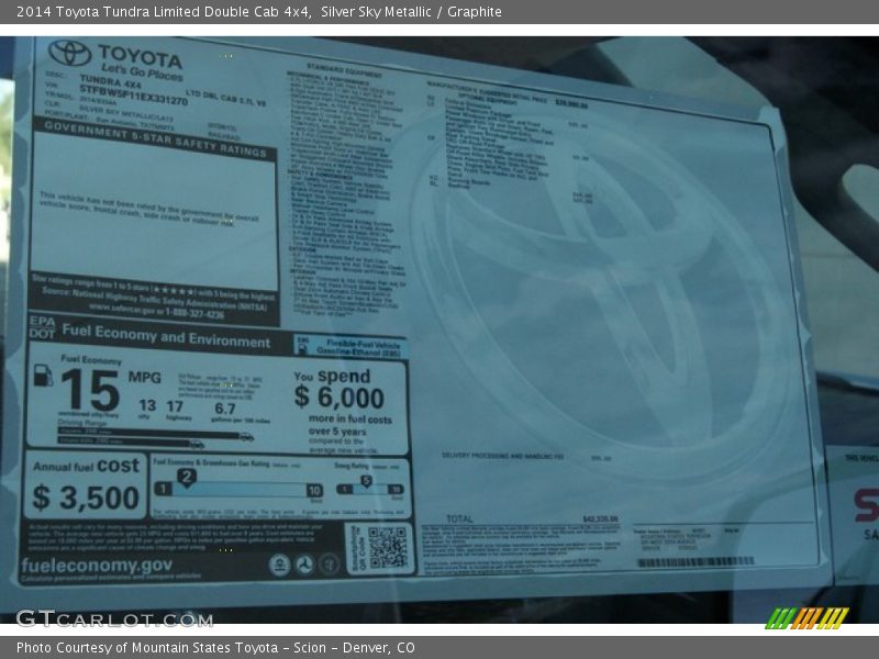  2014 Tundra Limited Double Cab 4x4 Window Sticker