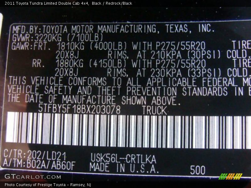 Black / Redrock/Black 2011 Toyota Tundra Limited Double Cab 4x4