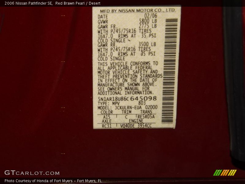 Red Brawn Pearl / Desert 2006 Nissan Pathfinder SE