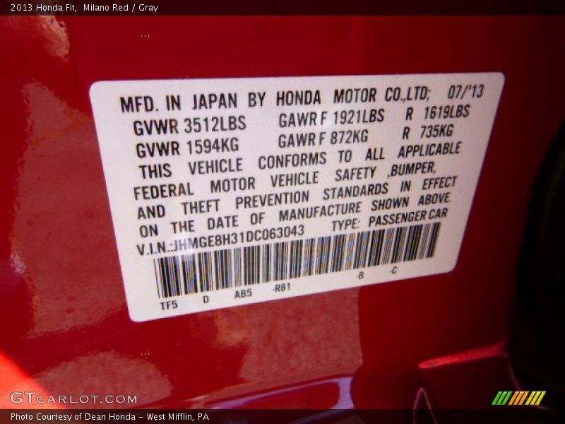Milano Red / Gray 2013 Honda Fit