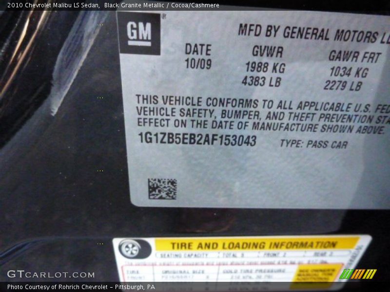 Black Granite Metallic / Cocoa/Cashmere 2010 Chevrolet Malibu LS Sedan