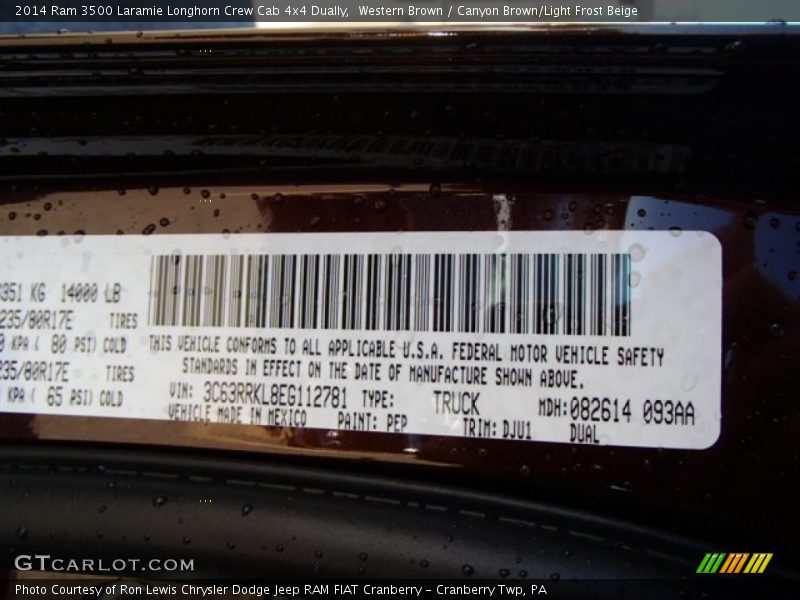 Western Brown / Canyon Brown/Light Frost Beige 2014 Ram 3500 Laramie Longhorn Crew Cab 4x4 Dually