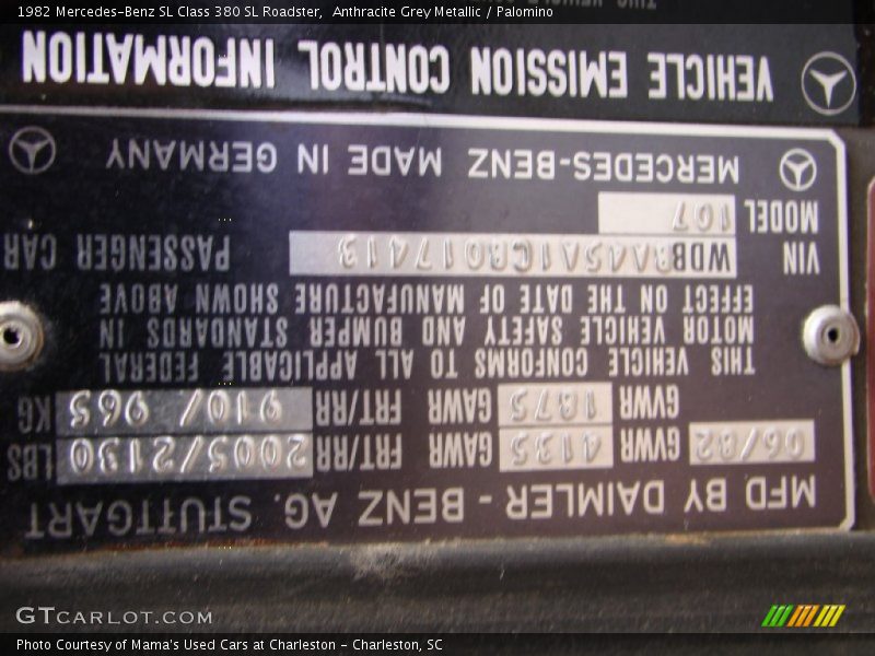 Anthracite Grey Metallic / Palomino 1982 Mercedes-Benz SL Class 380 SL Roadster