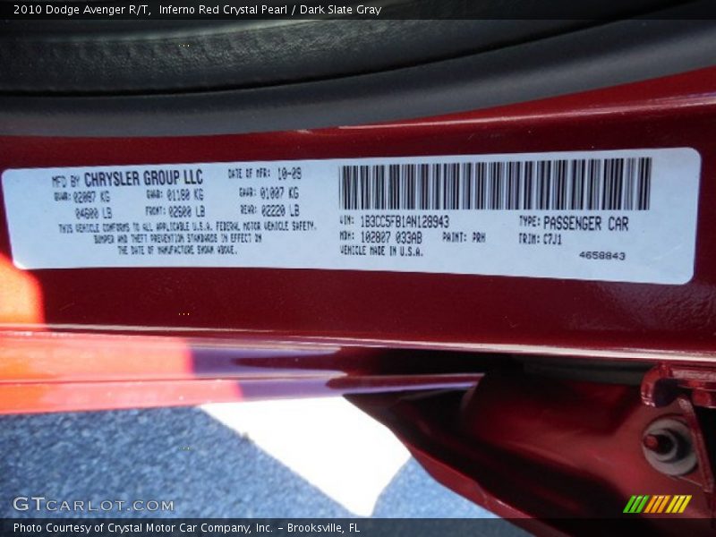 Inferno Red Crystal Pearl / Dark Slate Gray 2010 Dodge Avenger R/T