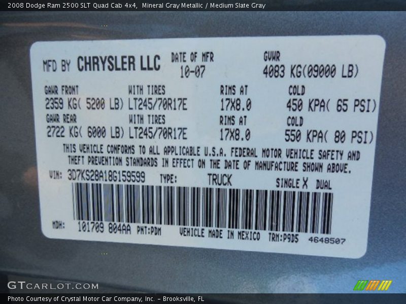 Mineral Gray Metallic / Medium Slate Gray 2008 Dodge Ram 2500 SLT Quad Cab 4x4