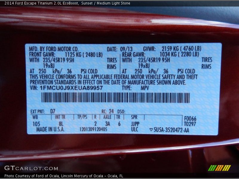 Sunset / Medium Light Stone 2014 Ford Escape Titanium 2.0L EcoBoost