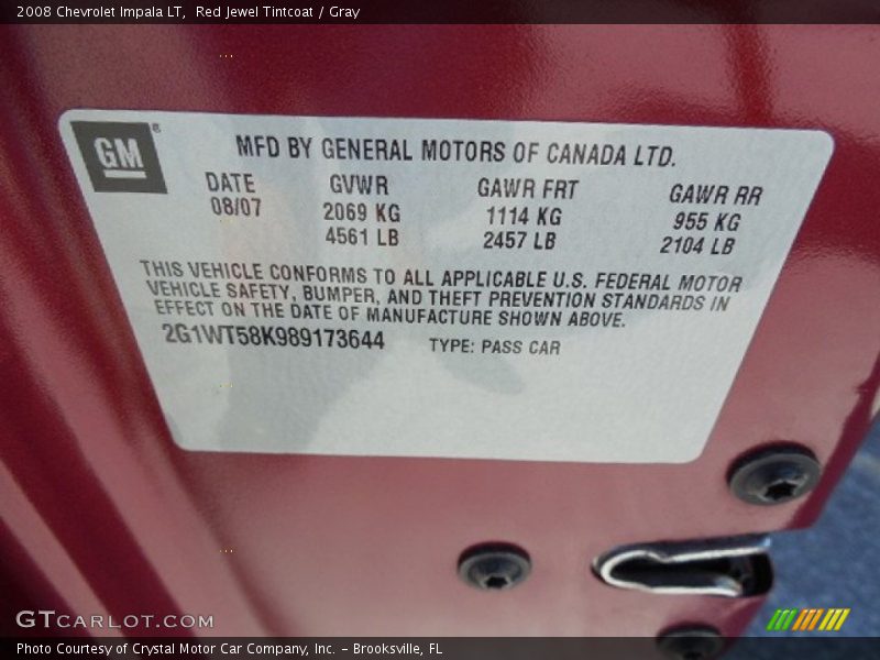 Red Jewel Tintcoat / Gray 2008 Chevrolet Impala LT