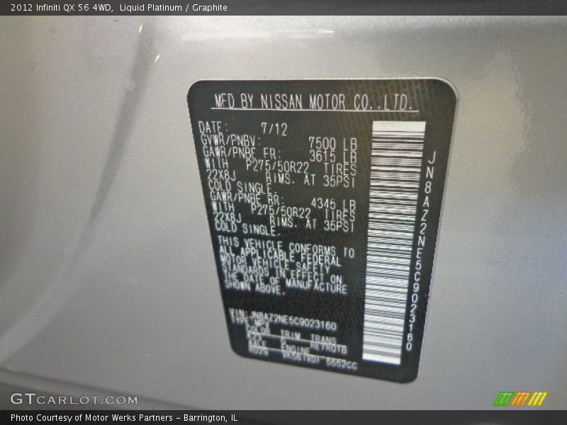 Liquid Platinum / Graphite 2012 Infiniti QX 56 4WD