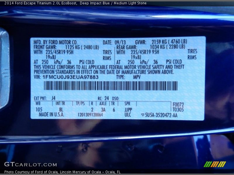 Deep Impact Blue / Medium Light Stone 2014 Ford Escape Titanium 2.0L EcoBoost