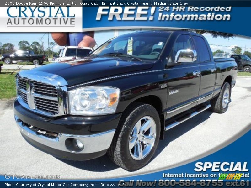 Brilliant Black Crystal Pearl / Medium Slate Gray 2008 Dodge Ram 1500 Big Horn Edition Quad Cab