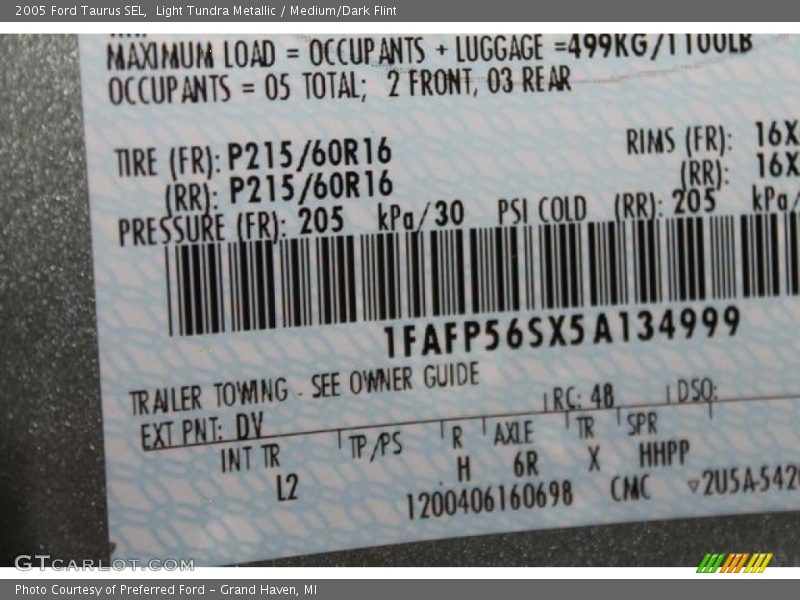 2005 Taurus SEL Light Tundra Metallic Color Code DV