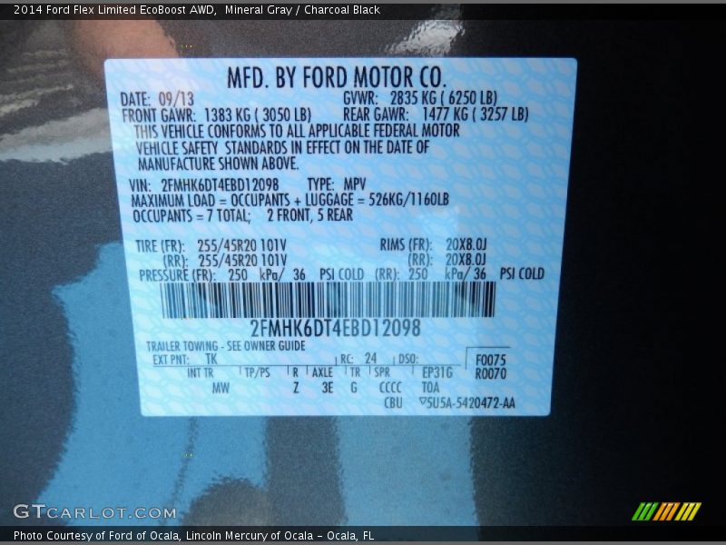 Mineral Gray / Charcoal Black 2014 Ford Flex Limited EcoBoost AWD