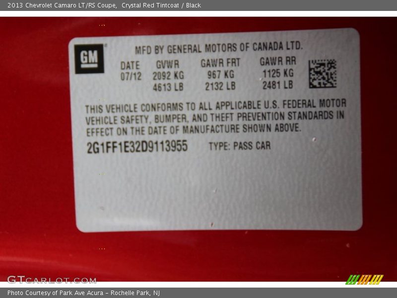 Crystal Red Tintcoat / Black 2013 Chevrolet Camaro LT/RS Coupe