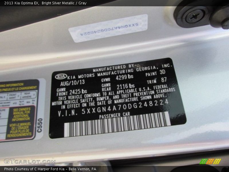 Bright Silver Metallic / Gray 2013 Kia Optima EX