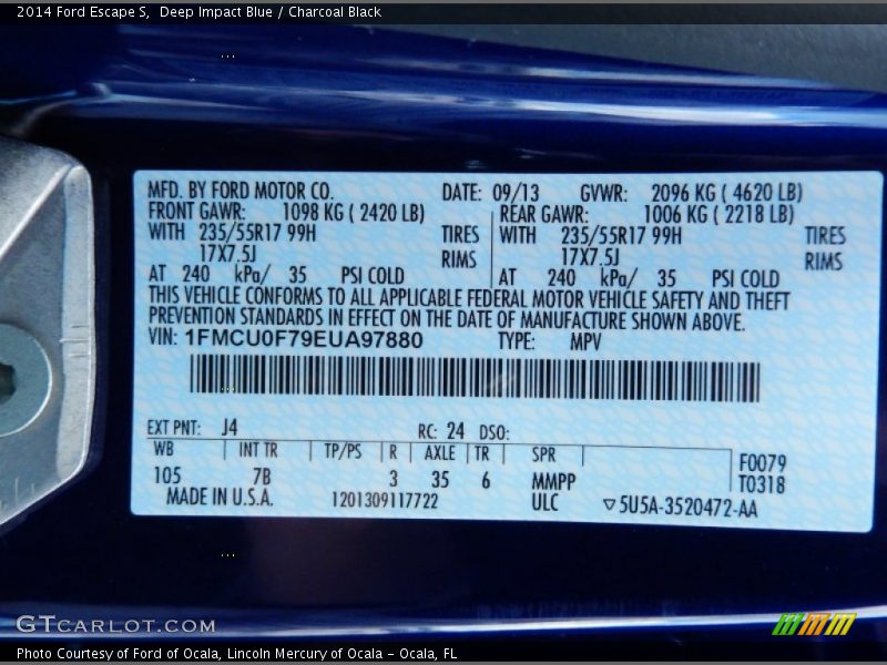 Deep Impact Blue / Charcoal Black 2014 Ford Escape S