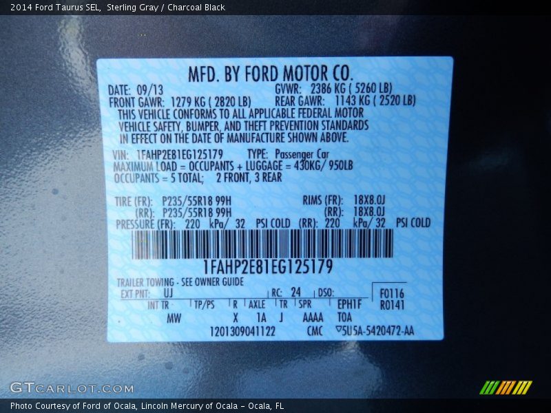 Sterling Gray / Charcoal Black 2014 Ford Taurus SEL