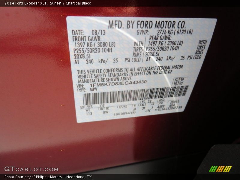 Sunset / Charcoal Black 2014 Ford Explorer XLT