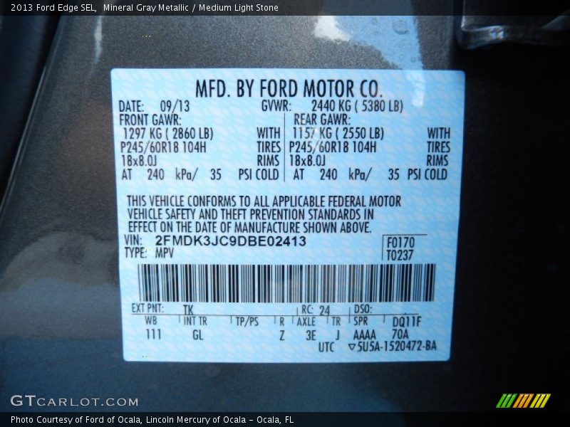 Mineral Gray Metallic / Medium Light Stone 2013 Ford Edge SEL