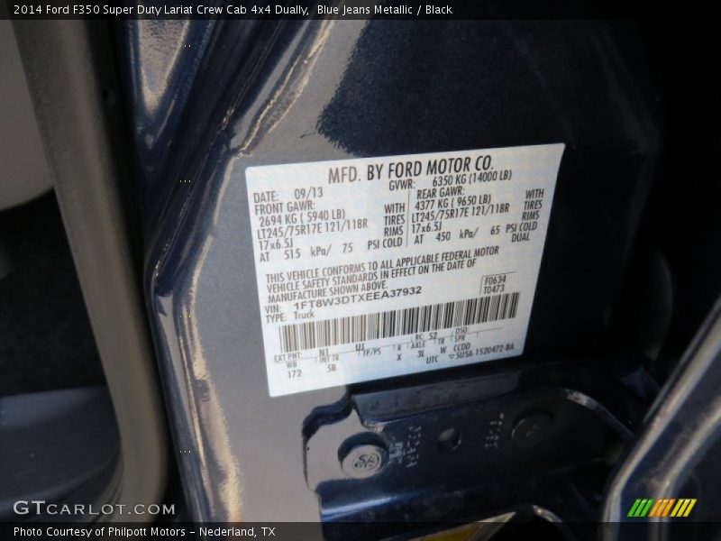 2014 F350 Super Duty Lariat Crew Cab 4x4 Dually Blue Jeans Metallic Color Code N1