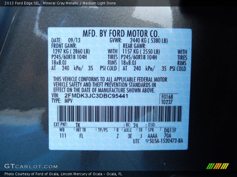 Mineral Gray Metallic / Medium Light Stone 2013 Ford Edge SEL