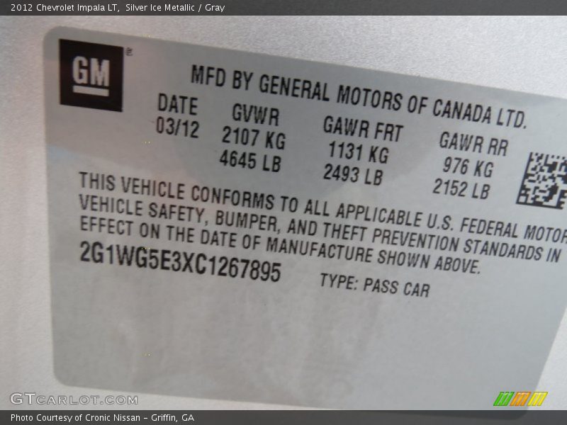 Silver Ice Metallic / Gray 2012 Chevrolet Impala LT