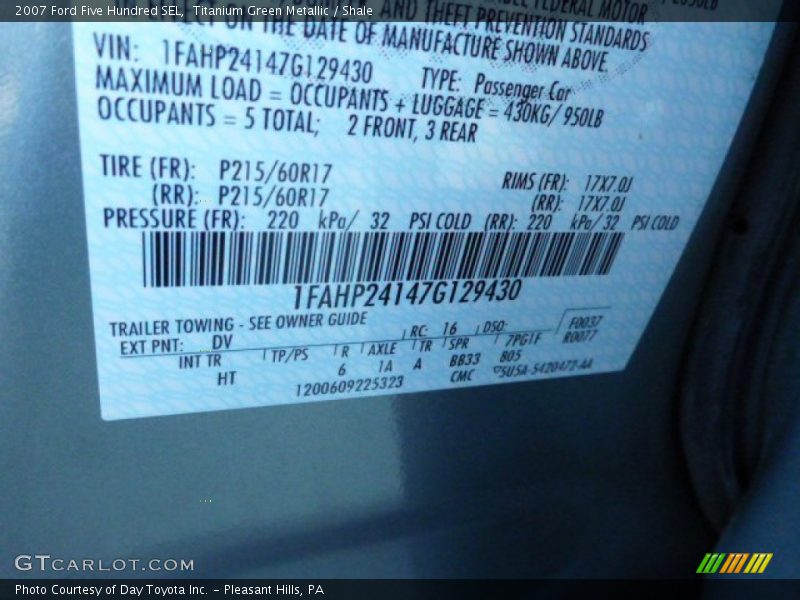 Titanium Green Metallic / Shale 2007 Ford Five Hundred SEL