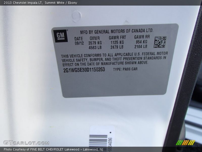 Summit White / Ebony 2013 Chevrolet Impala LT