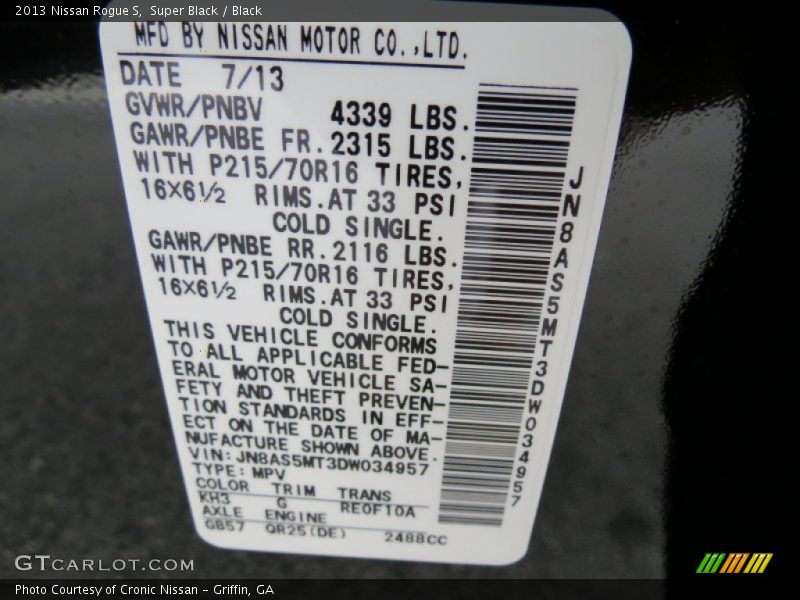 Super Black / Black 2013 Nissan Rogue S