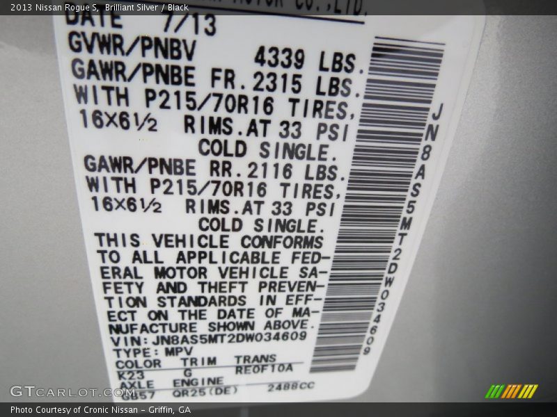 Brilliant Silver / Black 2013 Nissan Rogue S