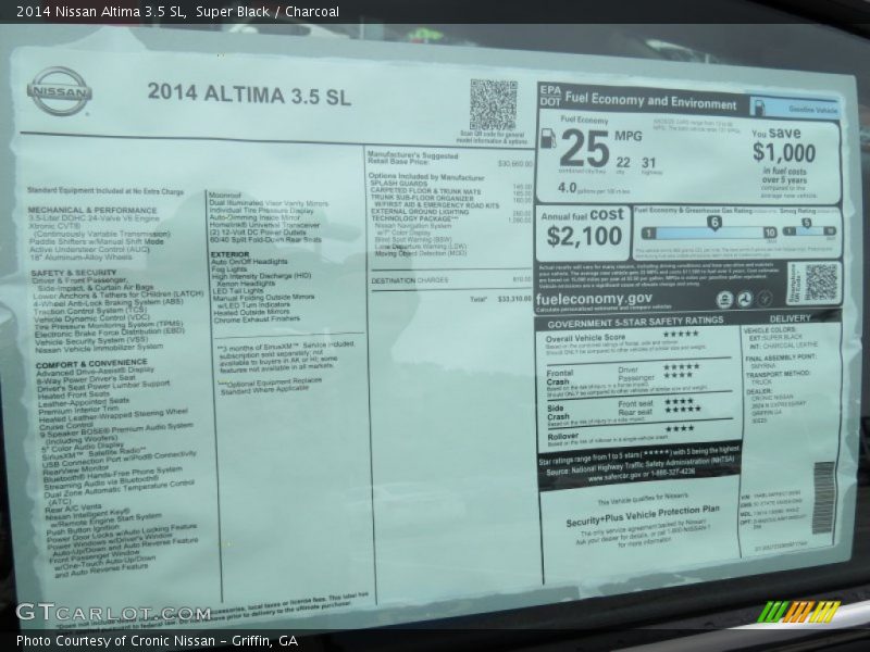  2014 Altima 3.5 SL Window Sticker