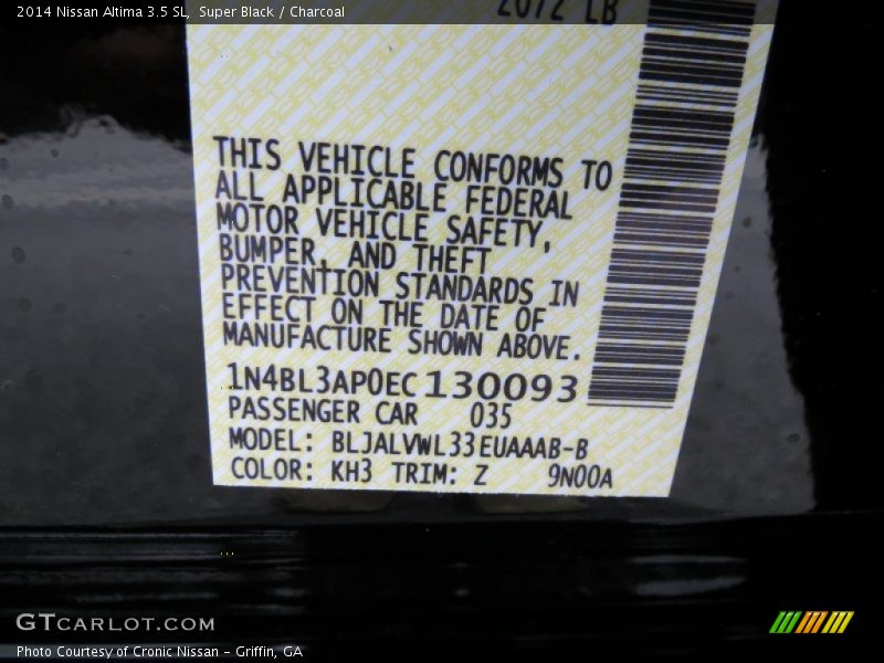 2014 Altima 3.5 SL Super Black Color Code KH3