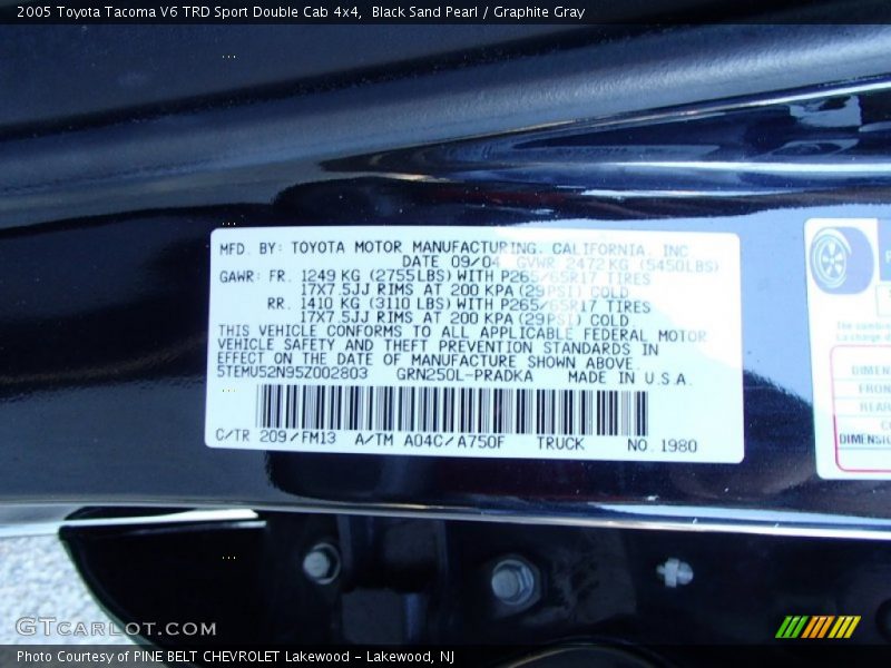 Black Sand Pearl / Graphite Gray 2005 Toyota Tacoma V6 TRD Sport Double Cab 4x4