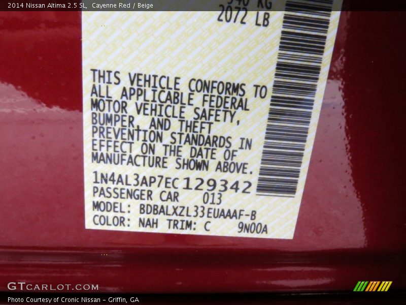 2014 Altima 2.5 SL Cayenne Red Color Code NAH