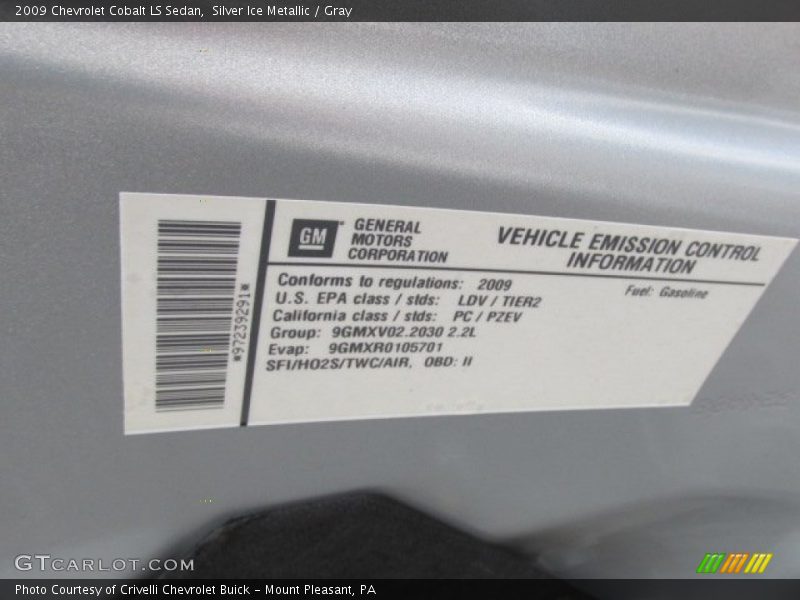Silver Ice Metallic / Gray 2009 Chevrolet Cobalt LS Sedan