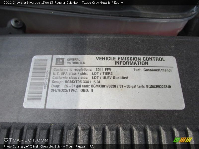 Taupe Gray Metallic / Ebony 2011 Chevrolet Silverado 1500 LT Regular Cab 4x4