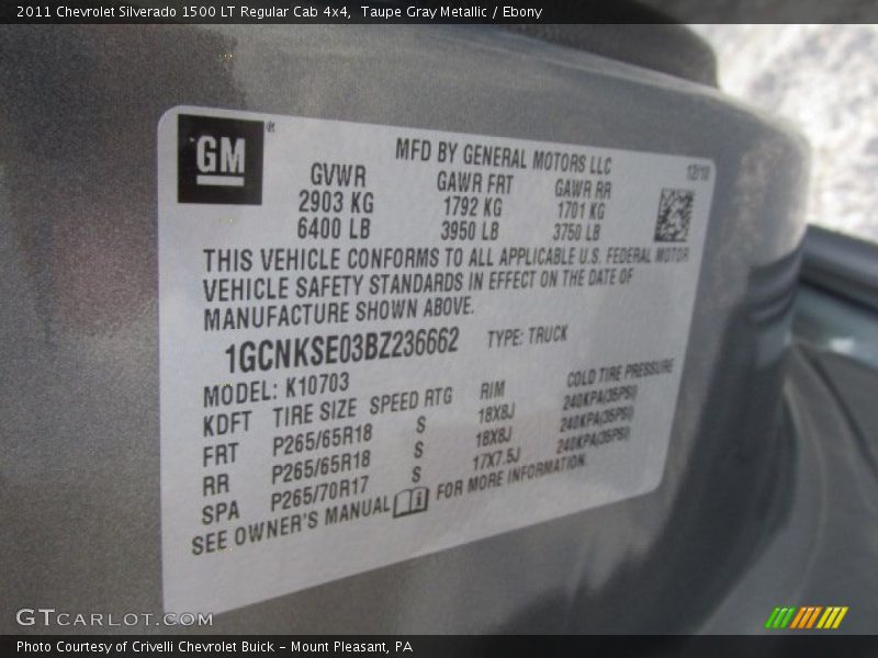 Taupe Gray Metallic / Ebony 2011 Chevrolet Silverado 1500 LT Regular Cab 4x4