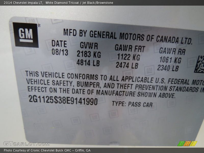 White Diamond Tricoat / Jet Black/Brownstone 2014 Chevrolet Impala LT