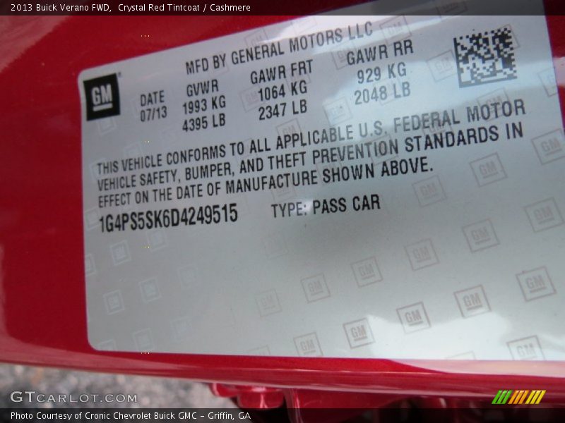 Crystal Red Tintcoat / Cashmere 2013 Buick Verano FWD