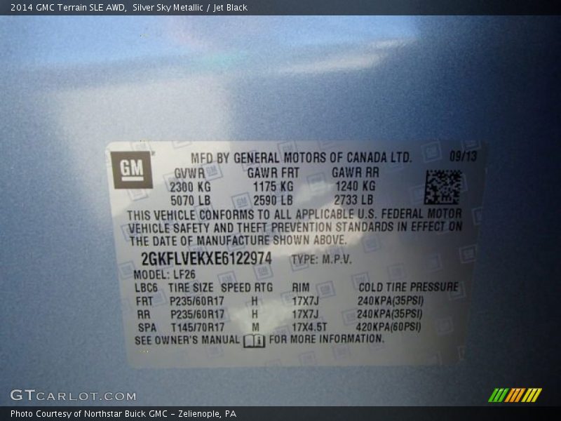 Silver Sky Metallic / Jet Black 2014 GMC Terrain SLE AWD
