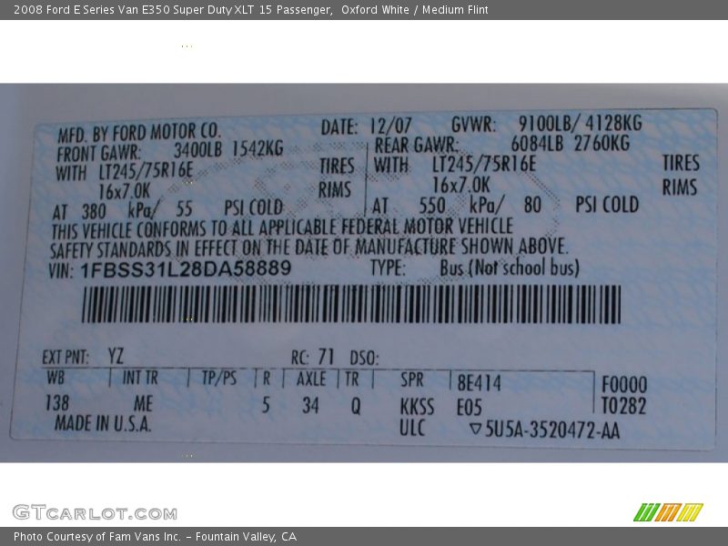 Oxford White / Medium Flint 2008 Ford E Series Van E350 Super Duty XLT 15 Passenger