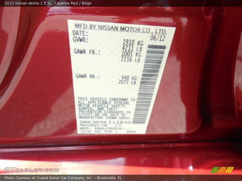 Cayenne Red / Beige 2013 Nissan Altima 2.5 SL