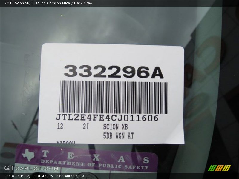 Sizzling Crimson Mica / Dark Gray 2012 Scion xB
